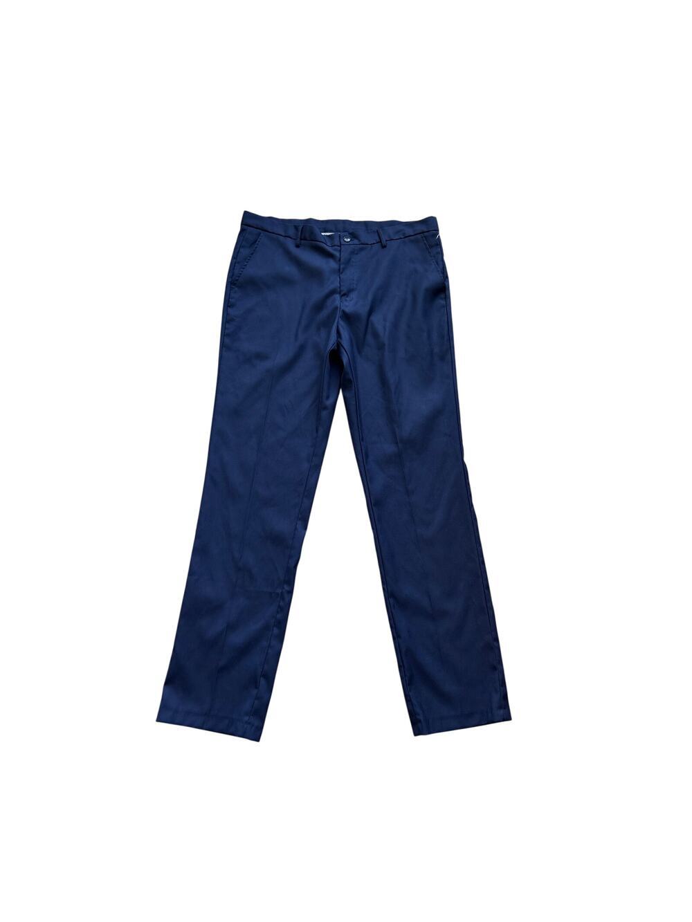 Navy Flat Front Dress Pants Cotton Blend Gingham Lining